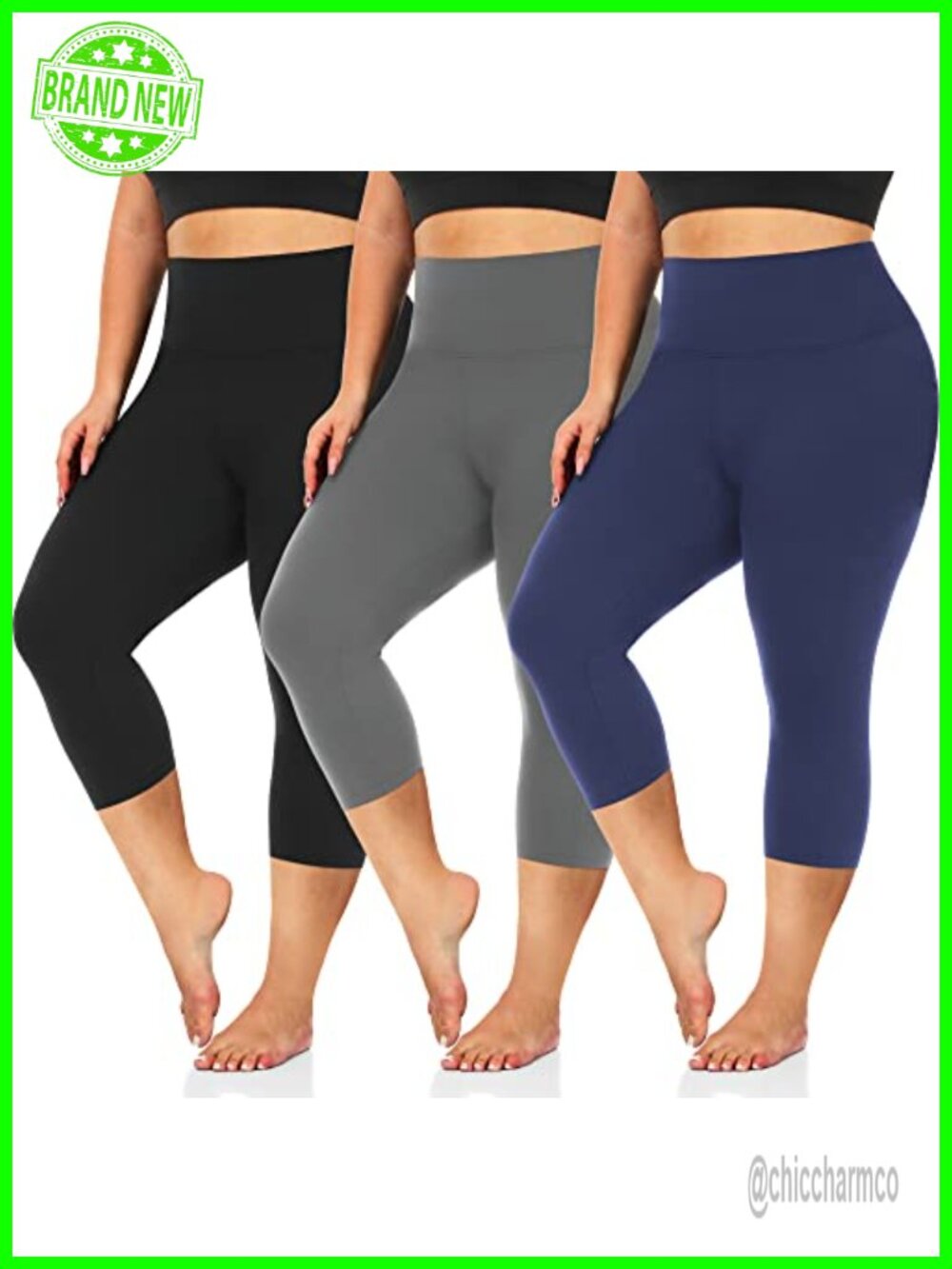 Plus Size High Waist Tummy Control Capri Leggings 3 Pack